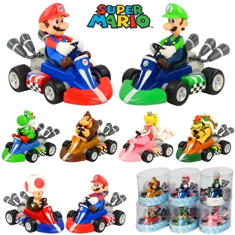 Super Mario, Coche de Juguete con Retroceso, Yoshi Verde, Donkey Kong, Bowser, Luigi, Toad, Princesa Peach, Figura de Acción, Juguetes, Anime, Muñeco de Juego