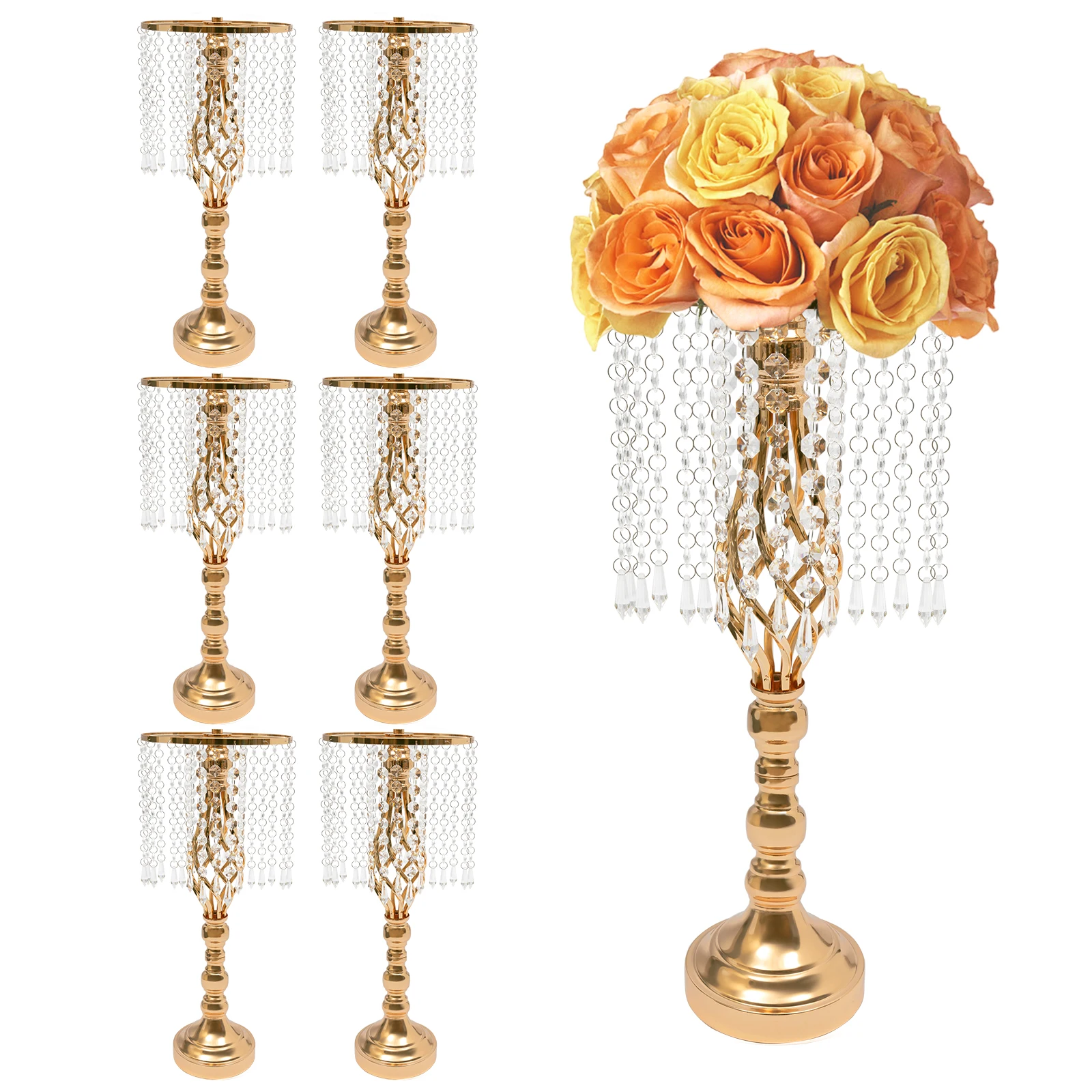 

6 Pcs Crystal Flower Stand Wedding Road Lead Tall Flower Holders Centerpiece Flower Vase for Reception Tables Wedding Supplies