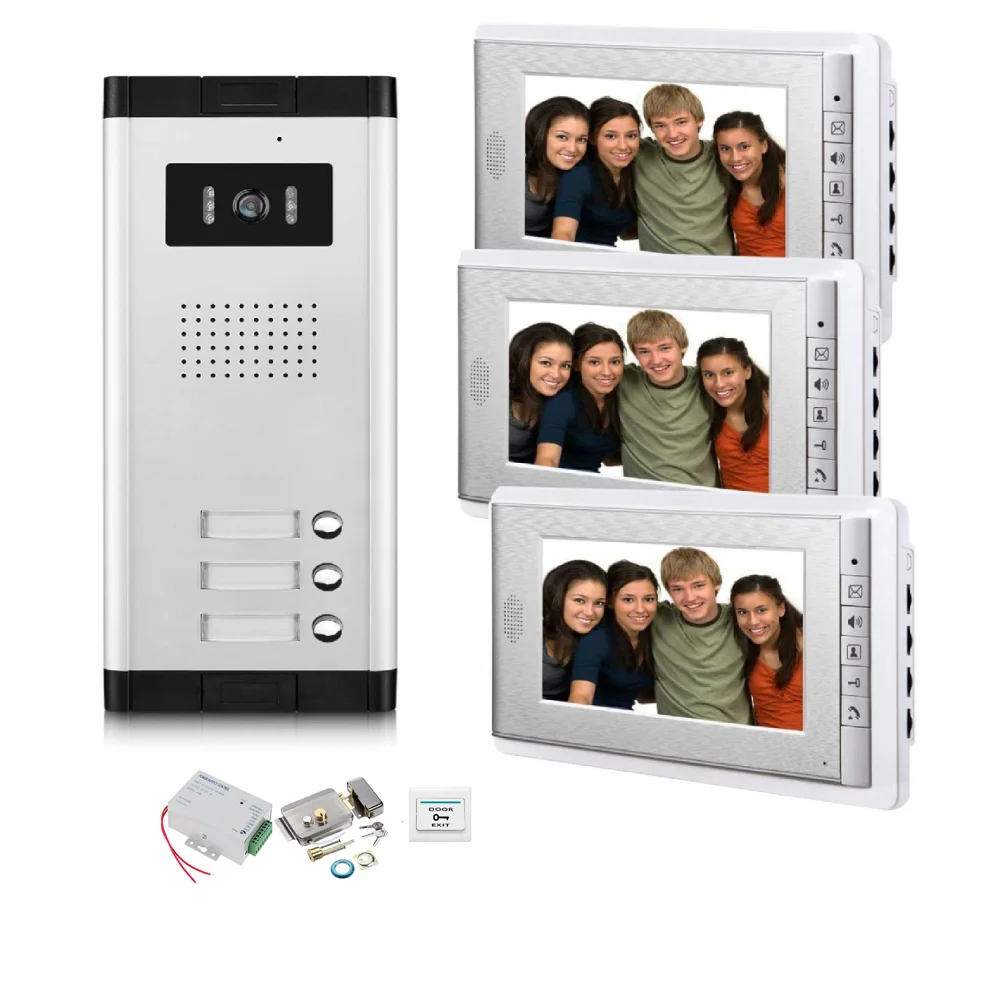 2-6 Units Apartment Video Intercom System 7 inch Monitor Wired Video Door Phone Kit Electric Lock Access Video Doorbell System