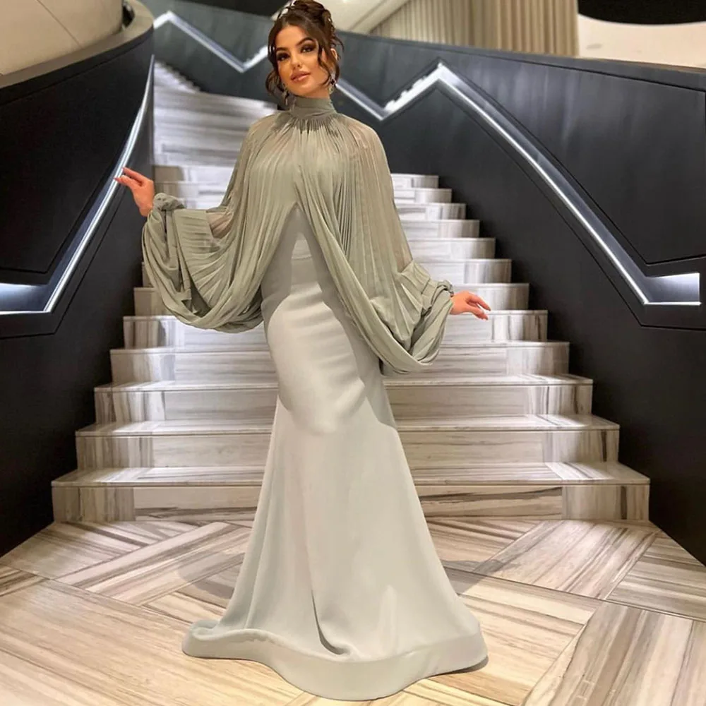 Customized Formal Evening Gown for Women High Collar Full Sleeves Mermaid Floor-Length Sweep Train Prom Party Dresses فساتين منا