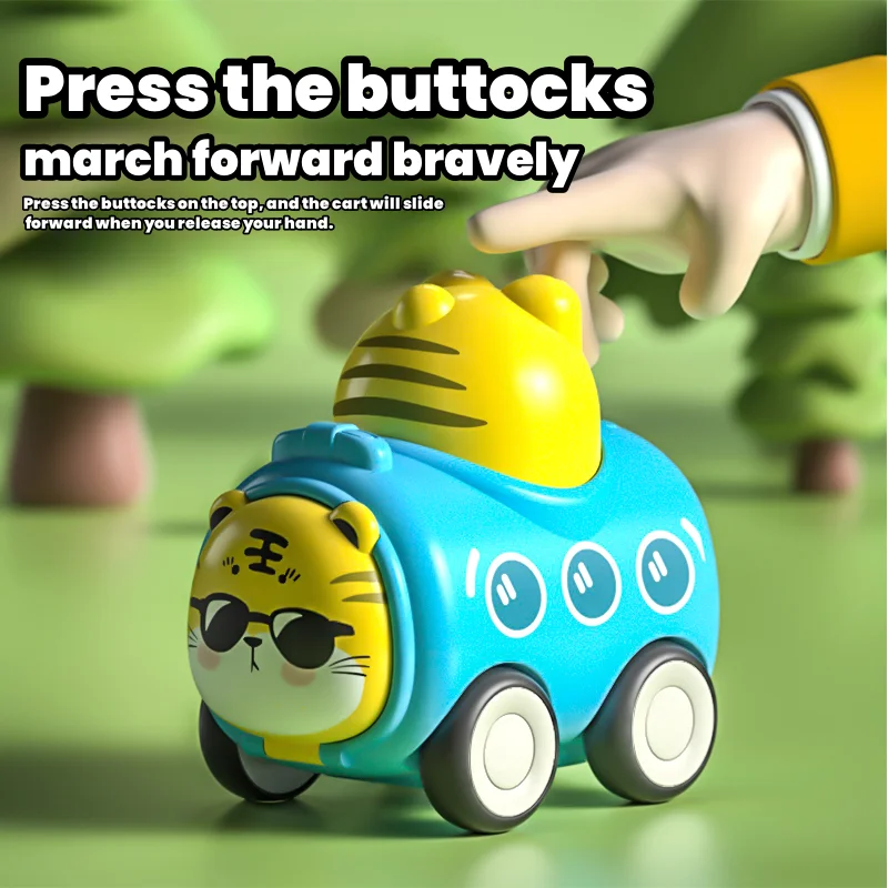 

Игрушечные машинки с животными Press & Go для детей 4 в 1, панда, медведь, свинья, тигр, дизайн, образовательный детский подарок для мальчиков и девочек 3-6 лет