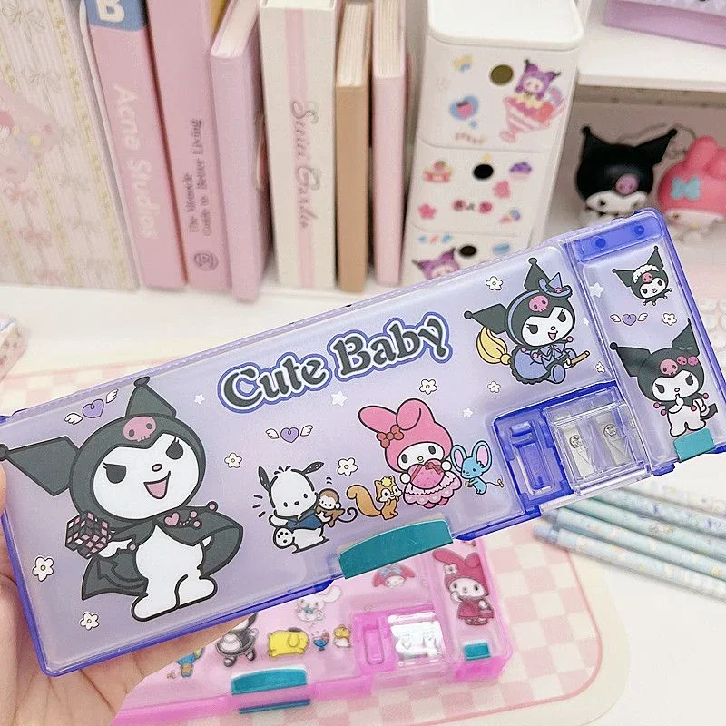 Sanrio Kawaii Cinnamoroll Stationery Box Kuromi My Melody Cartoon Cute Large Capacity Multi-functional Anime Pencil Case Gift