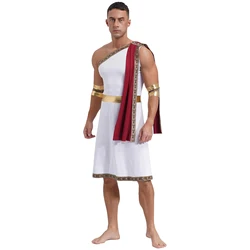 Disfraz de rey romano para hombre, traje de Cosplay de Príncipe Toga con manga, dios griego antiguo, adorno bordado, bata romana, puño desmontable