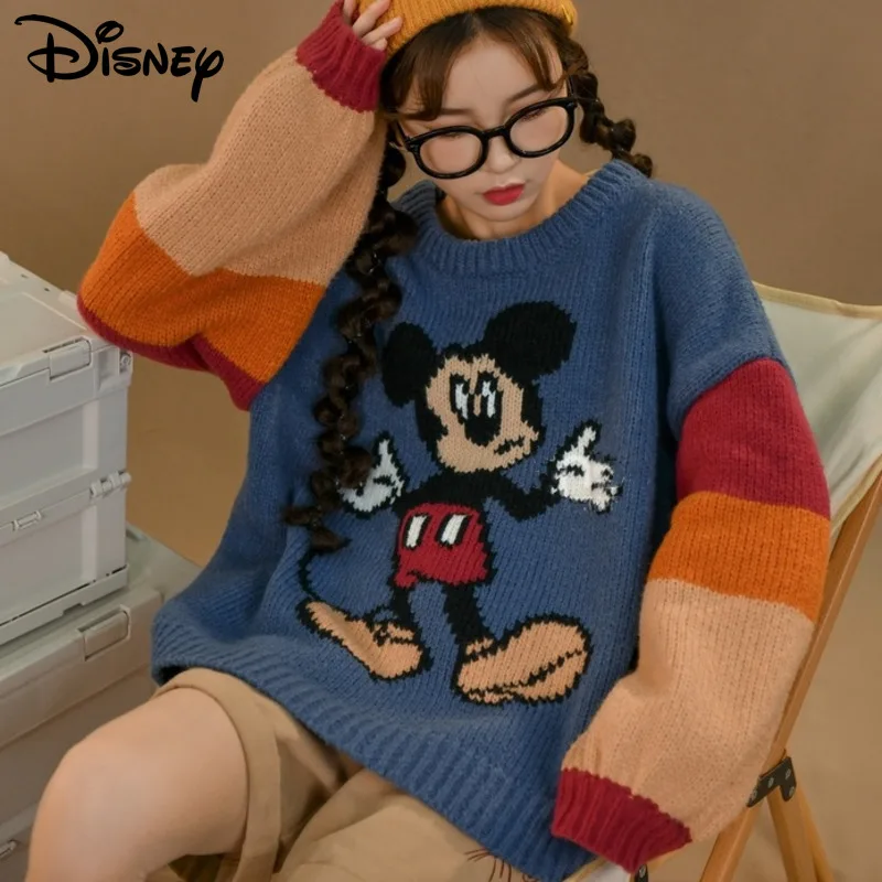 Disney Mickey Mouse Knitted Sweater Sweet Design Fall Winter New 90s Vintage Knitwear Ladies Korean Trend Hip Hop Tops Y2k Girls