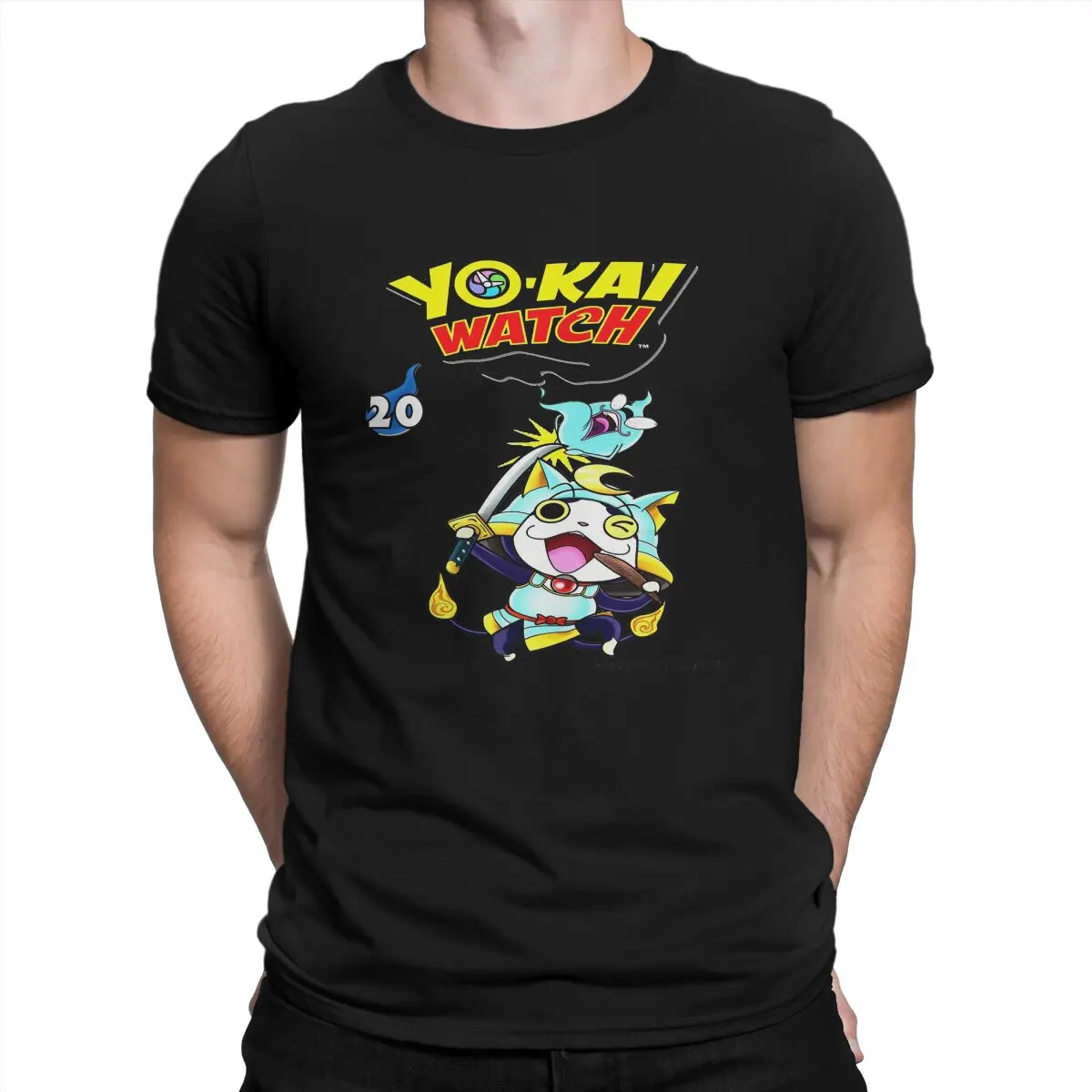 Essential T Shirts Men Pure Cotton Awesome T-Shirt O Neck Yokai Watch Tees Short Sleeve Clothes