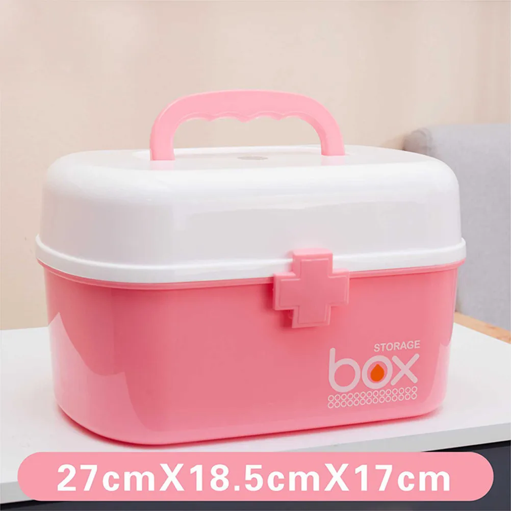 First Aid Kit Box Medicine Storage Organizer Large Capacity Double Layer Multi Grid Removable Tray Comfortable Handle for Family