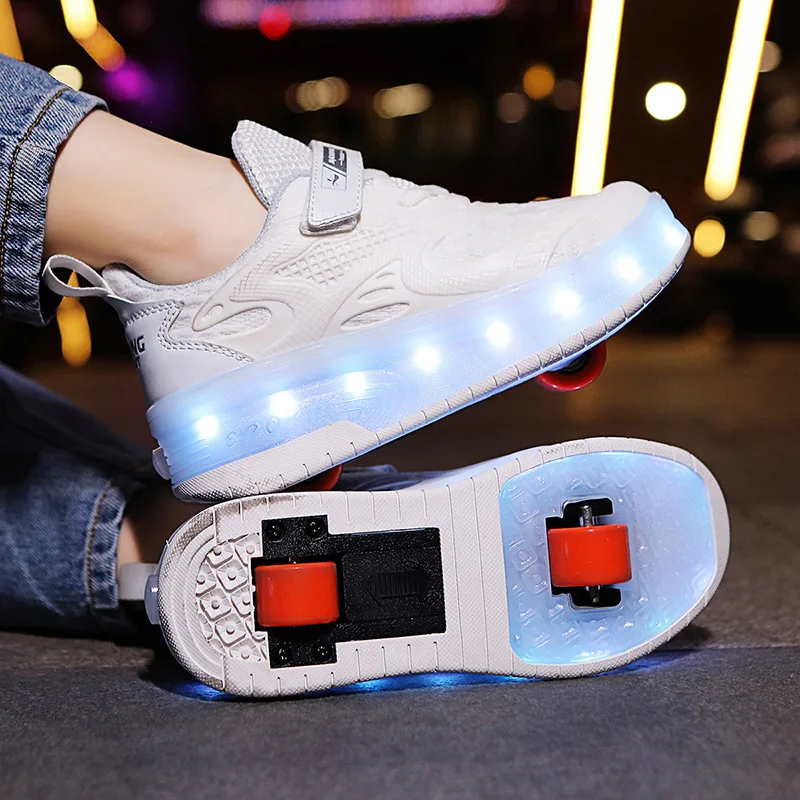 

Luminous Rechargeable Roller Skates Child Boys Girls 4 Wheels Sliding Sneakers LED Flash Footwear Gift Kids Deformed Wheel Shoes