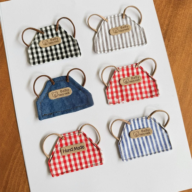 1Pcs New Wool Doll DIY Retro Denim Apron Doll Clothes Mini Doll Plaid Striped Apron Toy