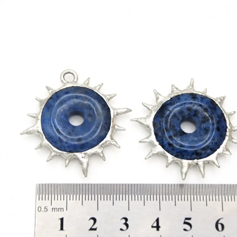 

10 шт. подвесок из синего авантюрина ручной работы в стиле Y2K, с паяными шипами, в форме монеты, с органическими когтями, около 39 мм