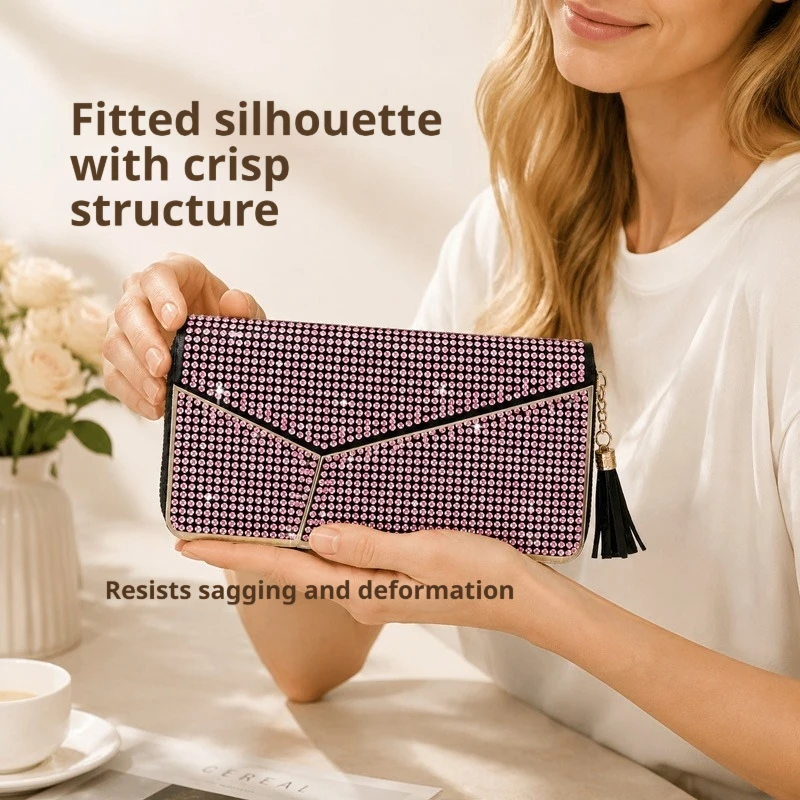 Sparkling Rhinestone Tassel Women's Long Wallet, Large Capacity Multi-Card Slot Wallet, Fashionable Rhinestone Clutch Bag, Women