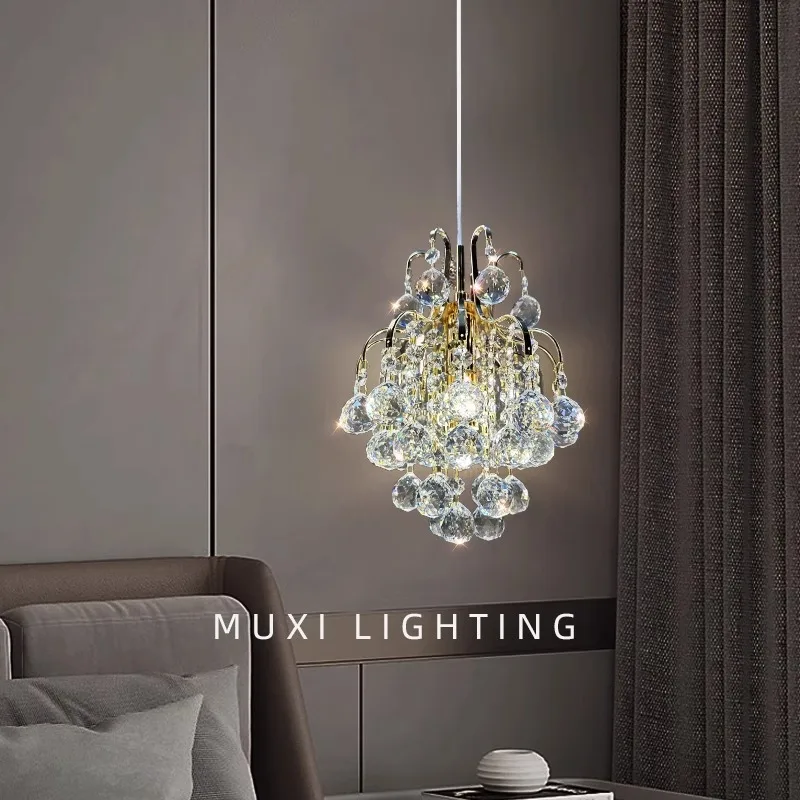 

French Style Luxury Crystal Pendant Light for Modern Minimalist Entryway Hallway Bedroom Bedside Lighting with Elegant Fruit