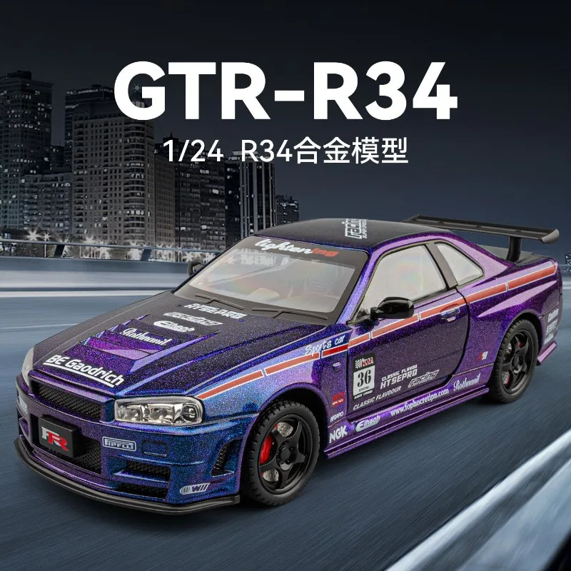 

1:24 Nissan GT-R Diecast Alloy JDM Sports Car Model with 5 Openable Parts Pull Back Function for Car Collectors Hobby Display