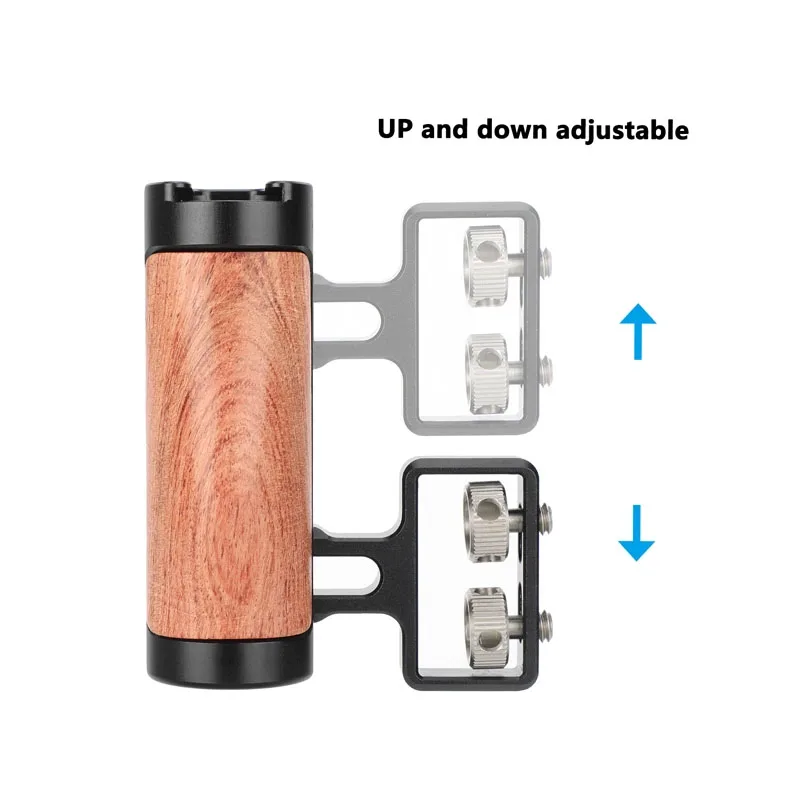 Pegangan Samping Kayu Kamera CAMVATE dengan Dudukan Sekrup Ganda 1/4-20, Dapat Disesuaikan Secara Vertikal, Geser 1,7 inci untuk Pegangan Kamera Cage