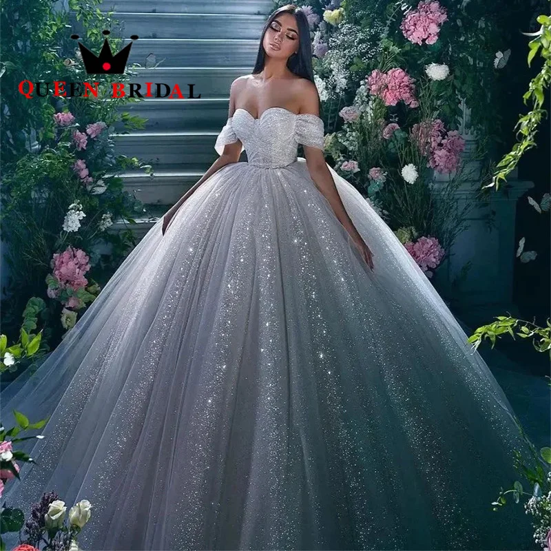 

Shining Sequined Wedding Dresses 2023 New Sweetheart Off The Shoulder Floor Length Bride Ball Gowns Robe De Mariée L29M