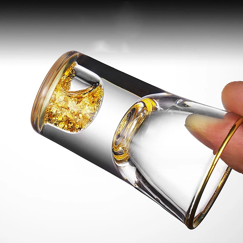 10ML Crystal Glass Vodka Glass Sake Shochu Glass Bar Liqueur Double Bottom Gold Foil Glass Tea Cup High-end Gifts Hard Liquor
