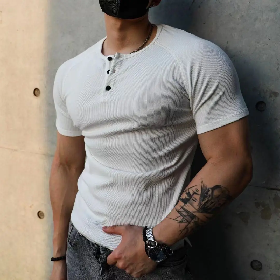 Man Tee Shirts Slim Fit T Shirt for Men Plain Top Skinny Muscles V Neck No Logo Gym Summer Wholesale Casual Streetwear Harajuku