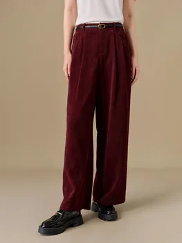 DUSHU 【2 ألوان】 بنطلون قصير نسائي شتوي أسود كل مباراة مستقيم سميك طويل سروال نسائي عالي الخصر غير رسمي 24DS84291