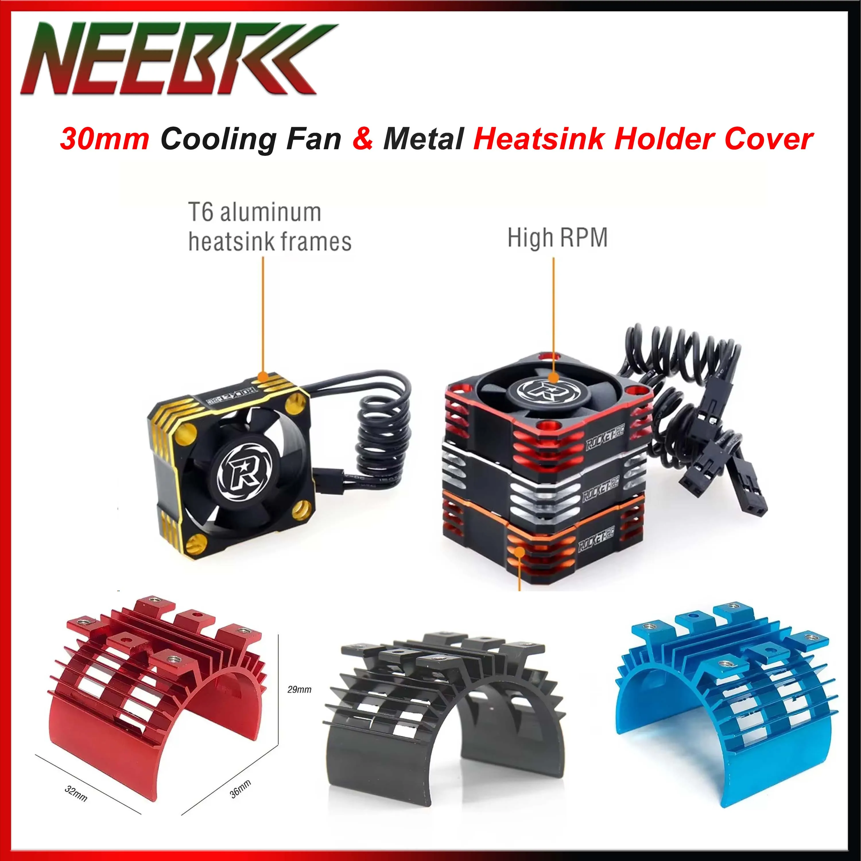 

ROCKET-RC 30mm 28000RPM Cooling Fan with Metal Heatsink Holder Cover JST for RC Car 36mm Brushless Motor 3650 3660 3670 Toy Part