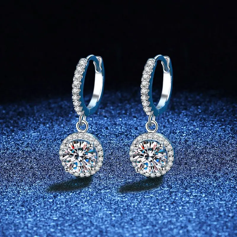 D Color Moissanite Earrings Round Bag Earrings Light Luxury Earrings 1 Carat Moissanite Earrings Women's Platinum PT950 Mark