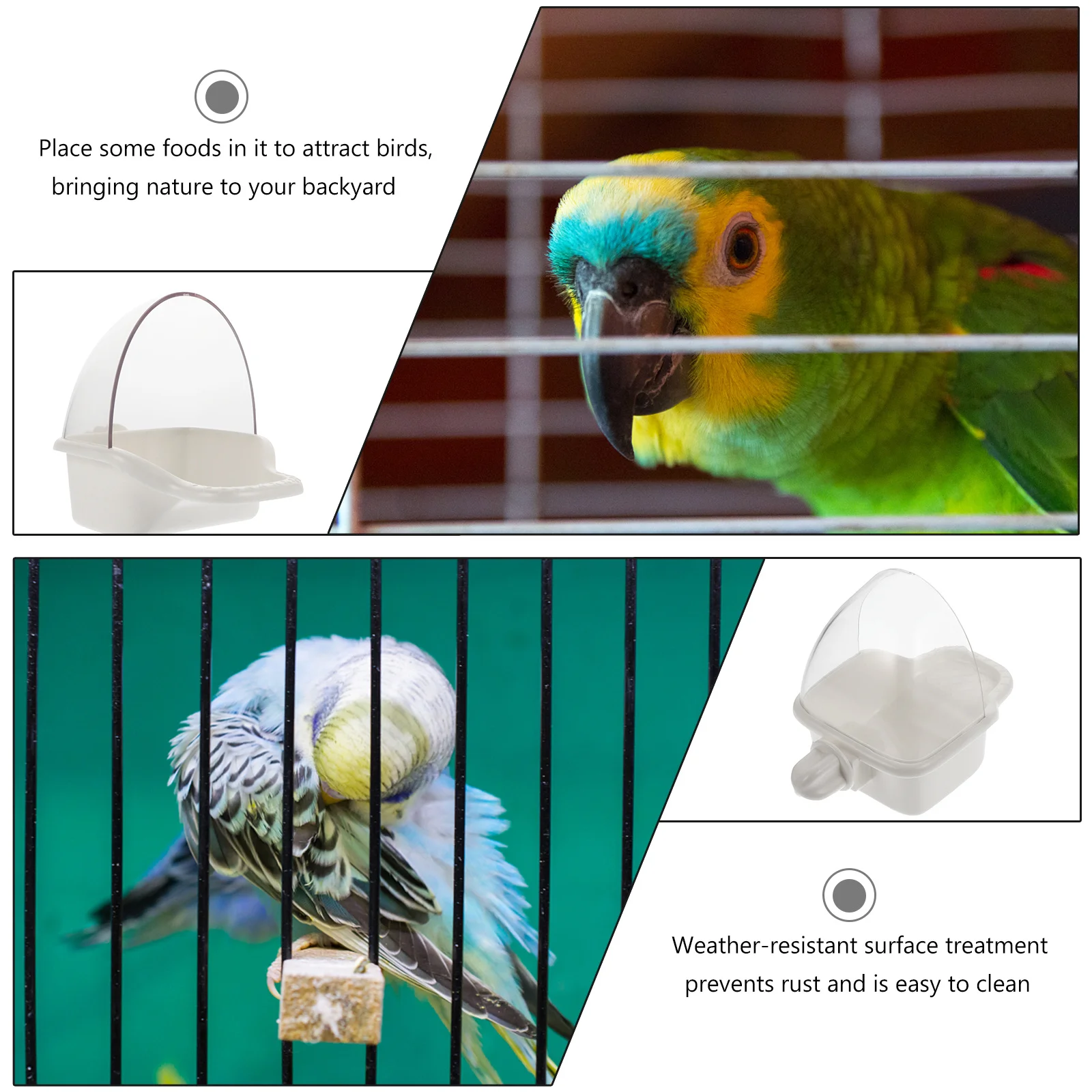 

Parrot Feeder Plastic Weather Resistant Bird Feeding Box Hanging Outdoor Yard Mount Bird Food Container for Cockatiel