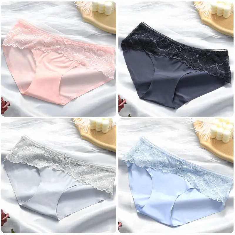 

Нижнее белье из ледяного шелка, 5 шт., антибактериальная промежность из чистого хлопка, сексуальный и дышащий летний тонкий кружевной треугольник для женщин