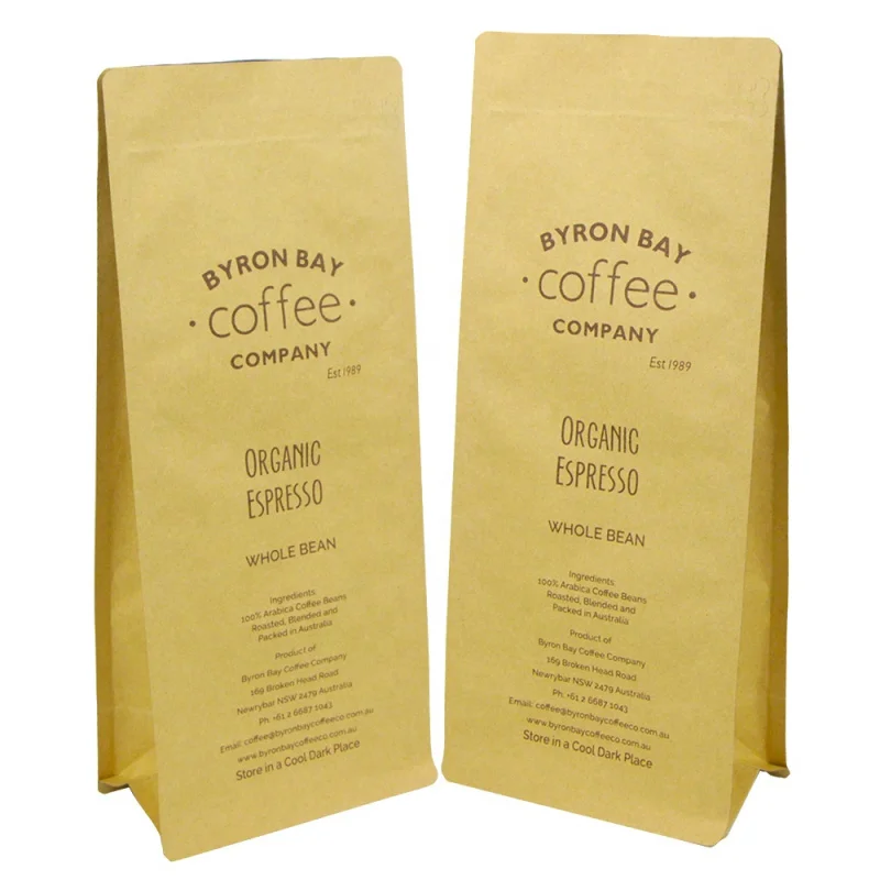 2025customized.Compostable NK PBS PLA Kraft Paper Stand Up Coffee Bags 12 oz Biodegradable Kraft Side Gusset Bag With