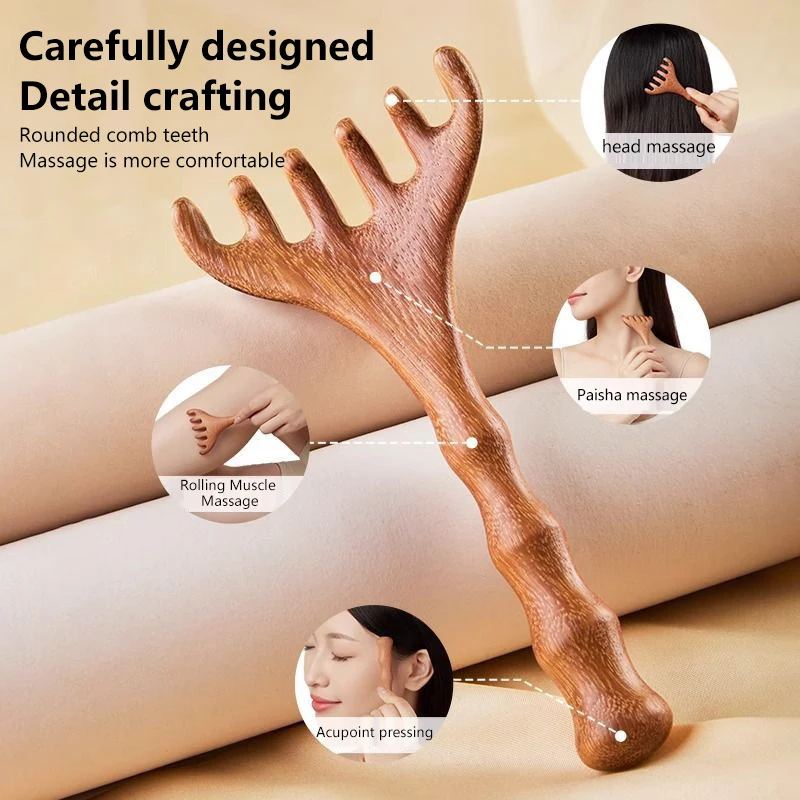 

Расческа с рогами оленя, массажная расческа Meridian, антистатическая деревянная расческа с широкими зубьями, инструмент Гуа Ша, скребок для спа, способствует кровообращению