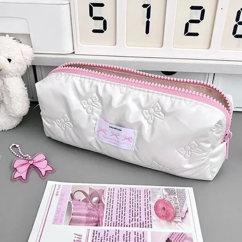 1pcs Creative Pink Bow Pencil Case Large Capacity Storage Pencil Bags Multi-Functional Stationery Organizer Bag