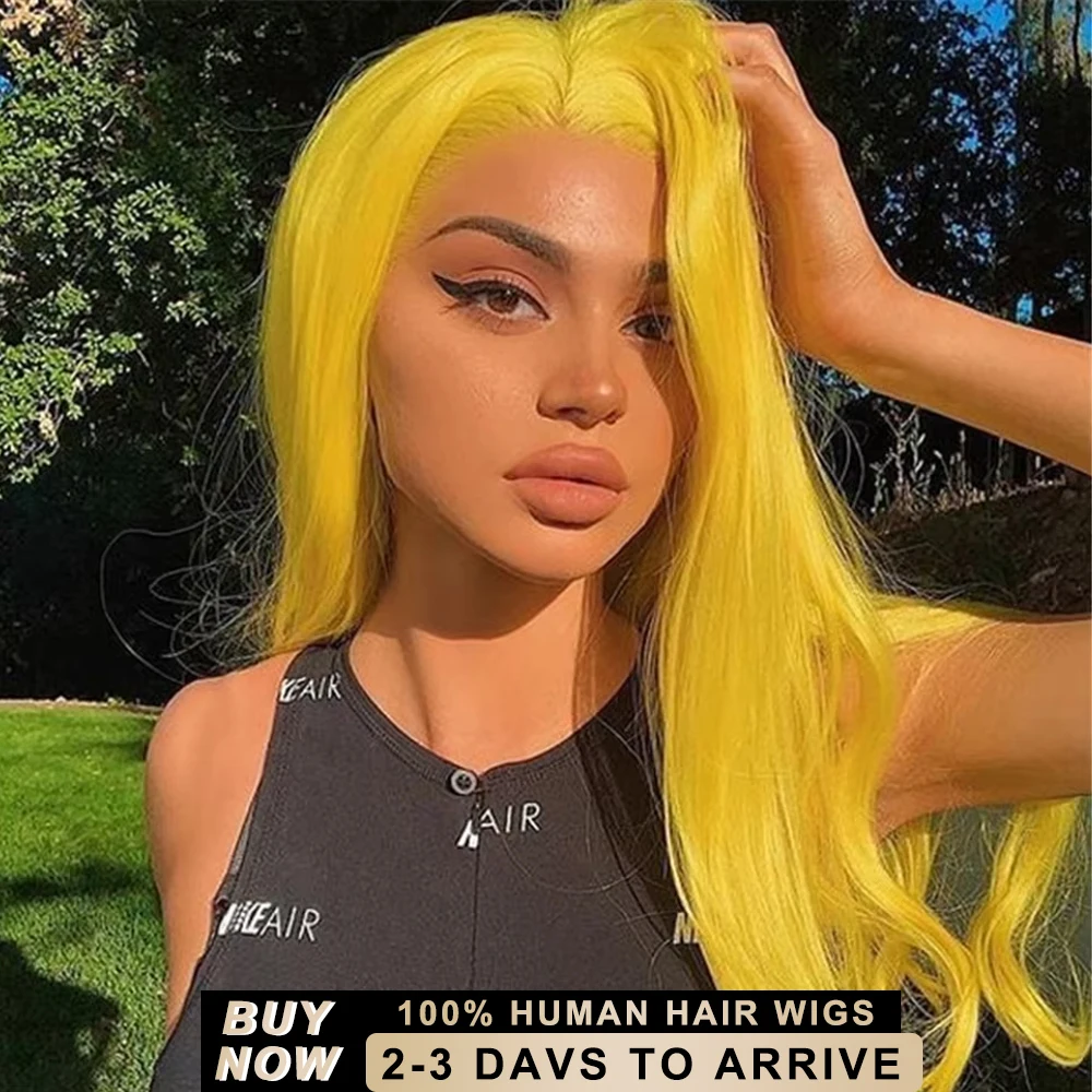 

Yellow Clored Wig Straight 13x4 Transparent Lace Front Wigs Transparent Colored Human Hair Wigs for Women Human Hair