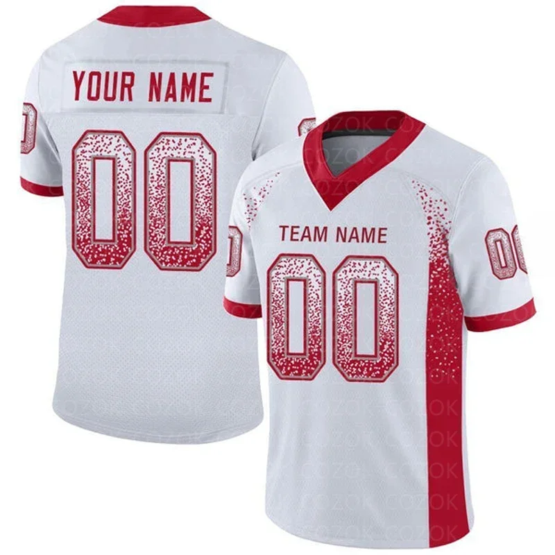 

White Red Customized Football Jersey for Men Women Football Short Sleeves Athletic Unisex Tee Shirts