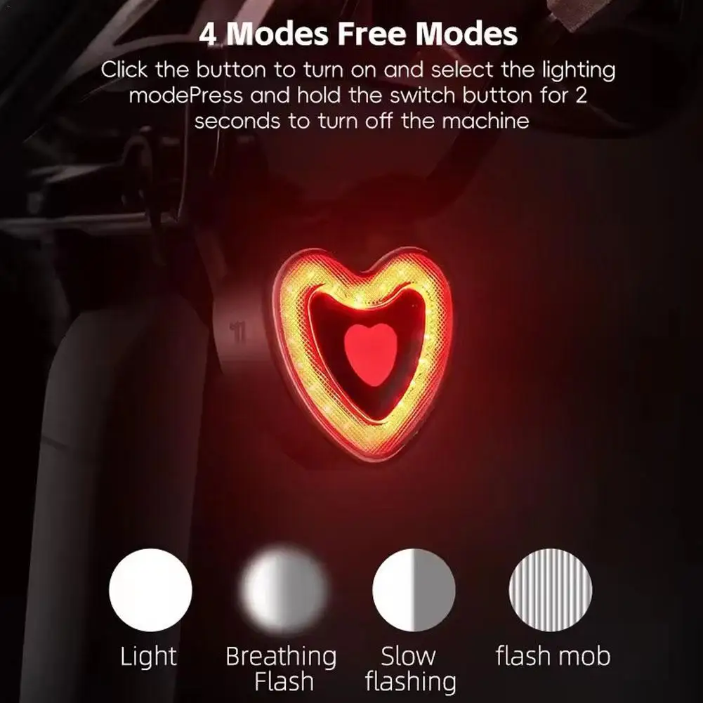 

Smart Brake Sensing Bike Taillight Heart Shape Type-C Waterproof Cycling Rear Light Bicyle Accessories Bicycle Lights