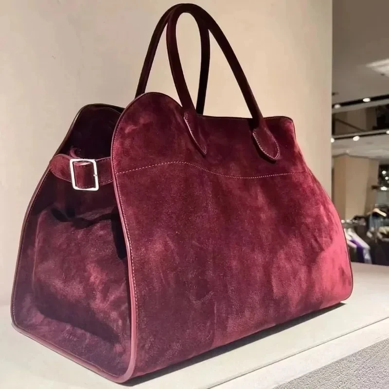 Women's Handbag Cowhide Large Margaux Genuine Leather Suede High Range Travel Tote Bag Minimalist Style Luxury Fashion Bolso