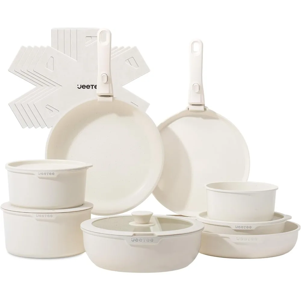 

Pots and Pans Set Non Stick 19 Pcs, Cookware Set Detachable Handle, RV Kitchen Cooking Set Removable Handles, Stackable Non-sti