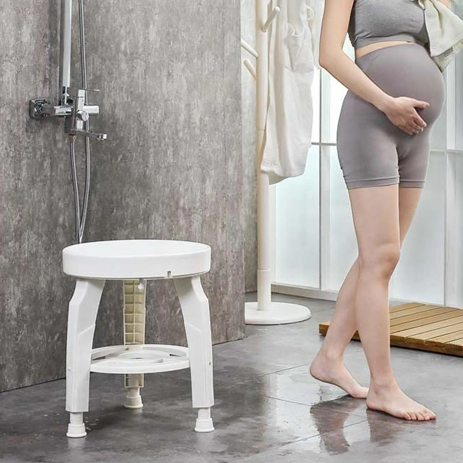 Swivel Shower Stool Bath Seat Lightweight Easy Installation Maternity Shower Seat for Kitchen Apartment Bedroom Living Room Kids