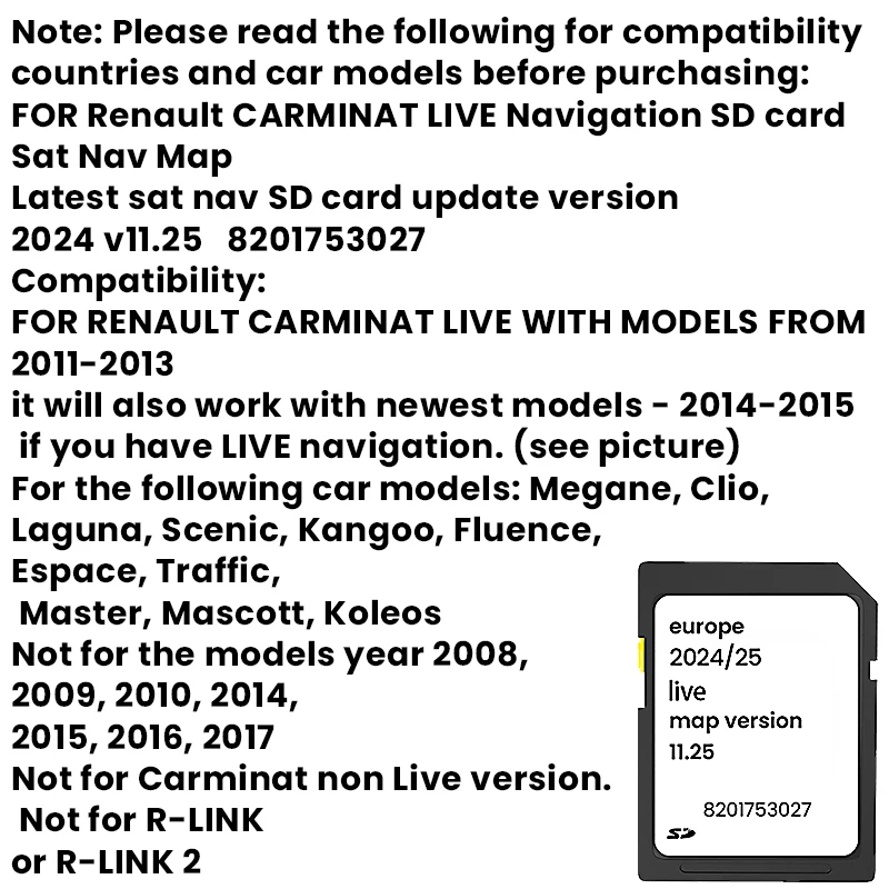 خرائط محدثة بطاقة SD SAT NAV بطاقة SD لرينو كارمينات النسخة المباشرة 11.25 2024/2025 SPEEDCAM GPS بطاقة SD جديدة