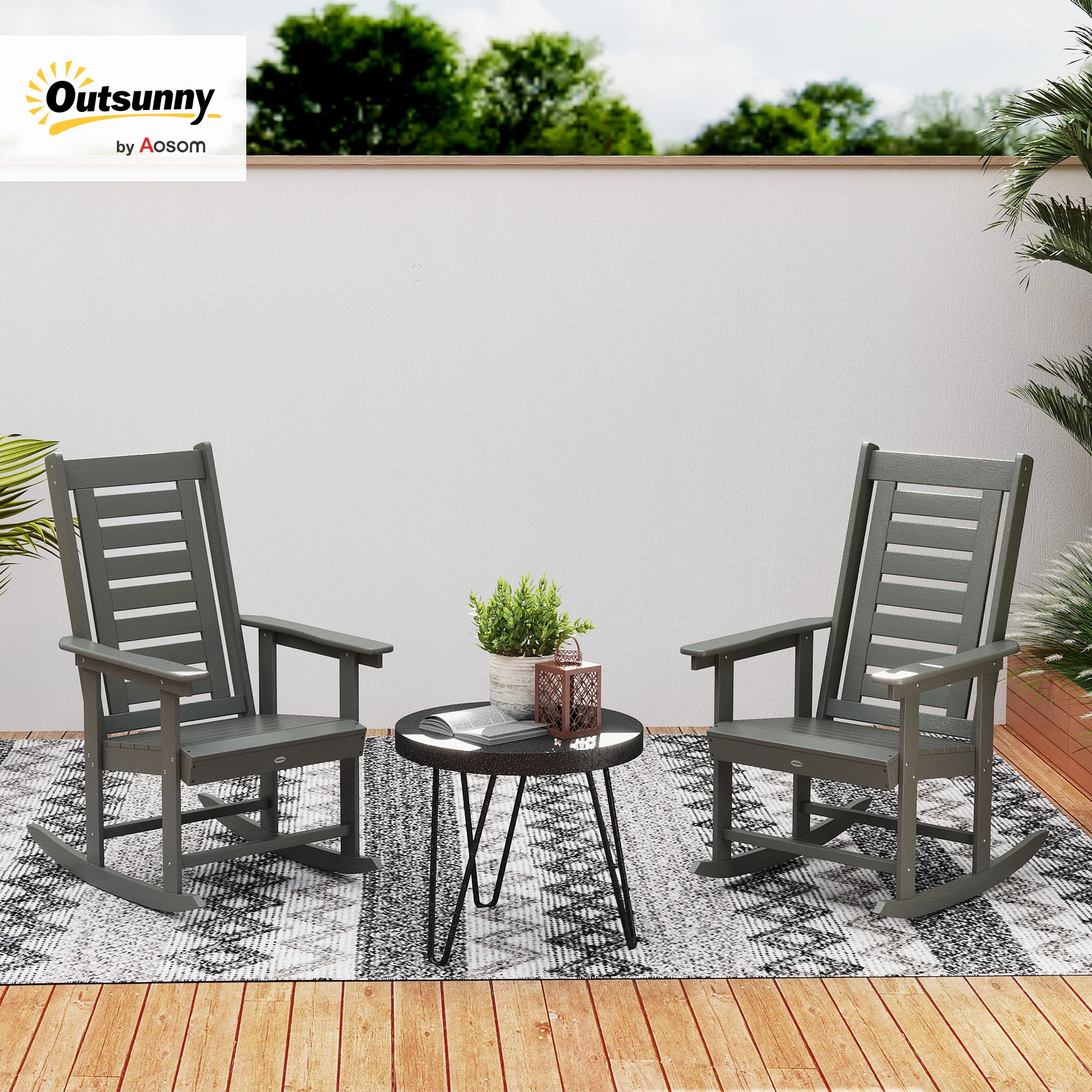 2 Outdoor Rocking Chairs, HDPE High Back Patio Rockers, Dark Gray image 8