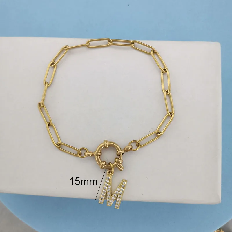 QMHJE-Bracelet à breloque initiale A-Z lettres pour femmes et hommes, géométrique, couleur or argent, chaîne en acier inoxydable, grand et petit