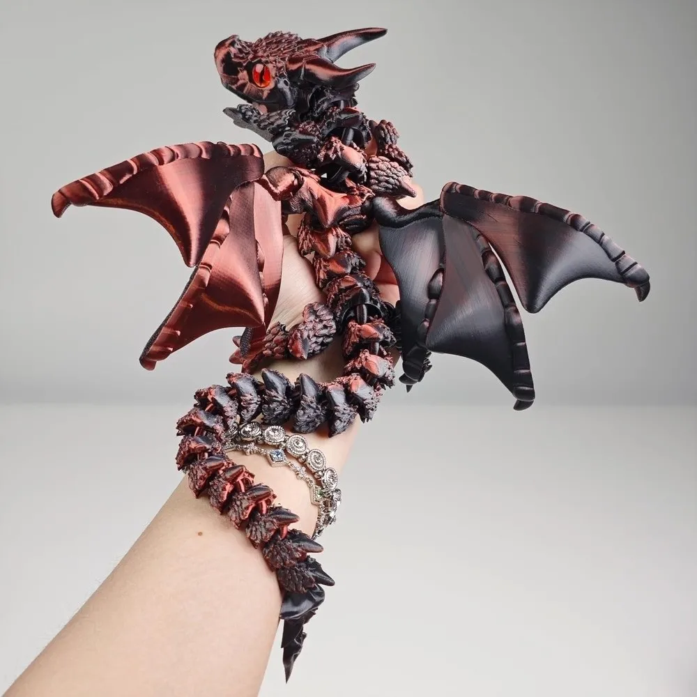 3D Printed Articulated Dragon Multi-Joint Double Horn Dragon Figurine Changing Mysterious Eyes Multi-Color Winged Dragon Model