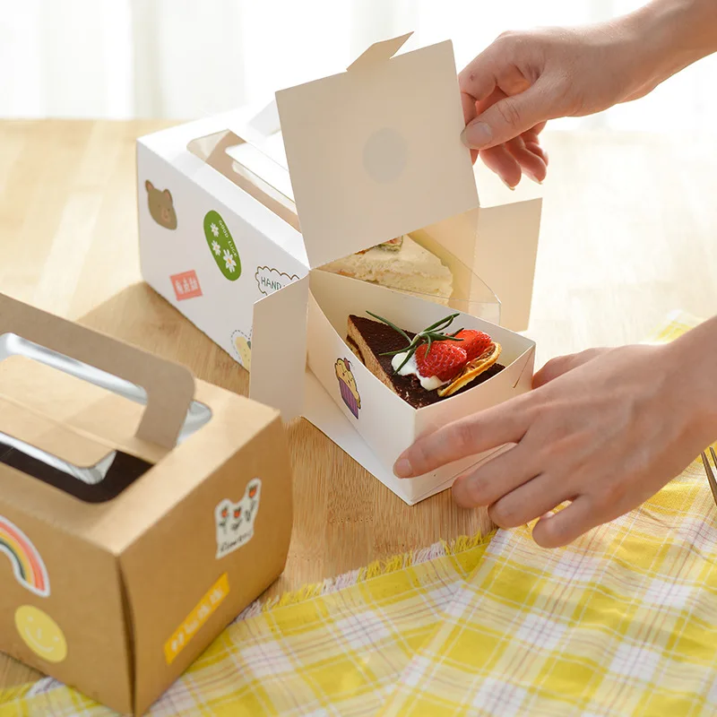 Customized INS Style Handheld Cake Packaging Box Thousand Layer Mousse Cut Box Baking French Dessert Pastry Takeaway Box