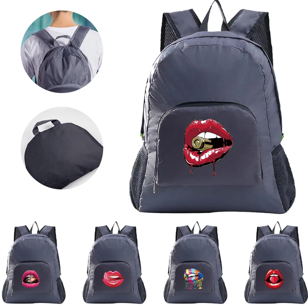 Foldable Backpack Men Waterproof Travel Climbing Bag Nylon Mouth Pattern Hiking Backpacks Women Outdoor Sports Portable Bags