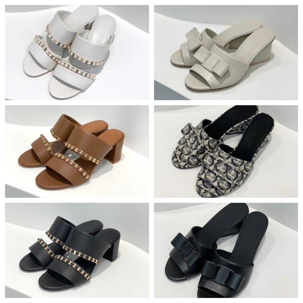 

Chain thick heels, high-heeled sandals, one-piece leather high-heeled women's shoes, summer slippers, versatile and stylish