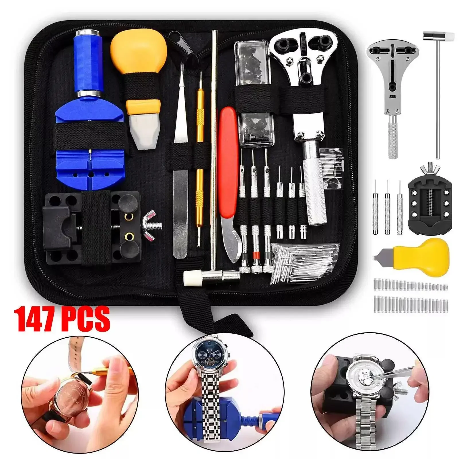 147 pz/set Kit di strumenti di riparazione per la riparazione dell\'orologio dell\'orologiaio, Set di barre per la rimozione della custodia, kit di