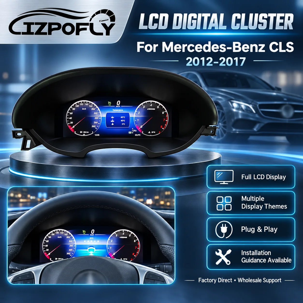 Lizpofly  LCD Digital Instrument Cluster For Mercedes-Benz CLS C218 W219 C257 2012-2017 Car Dashboard Speedometer Odometer