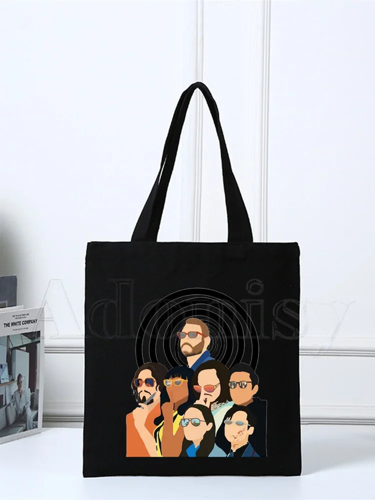 Sac à provisions réutilisable imprimé Umbrella Academy pour femmes, sacs fourre-tout en toile, sac à soupe d'impression, sacs shopper de dessin animé, sacs initiés, noir