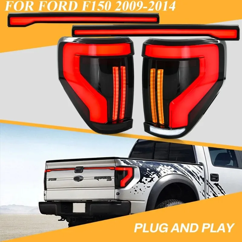 

For Ford F150 2009-2014 LED Rear Tail Lights Set with Center Lamp, Smoke Lens & Sequential Turn Signal