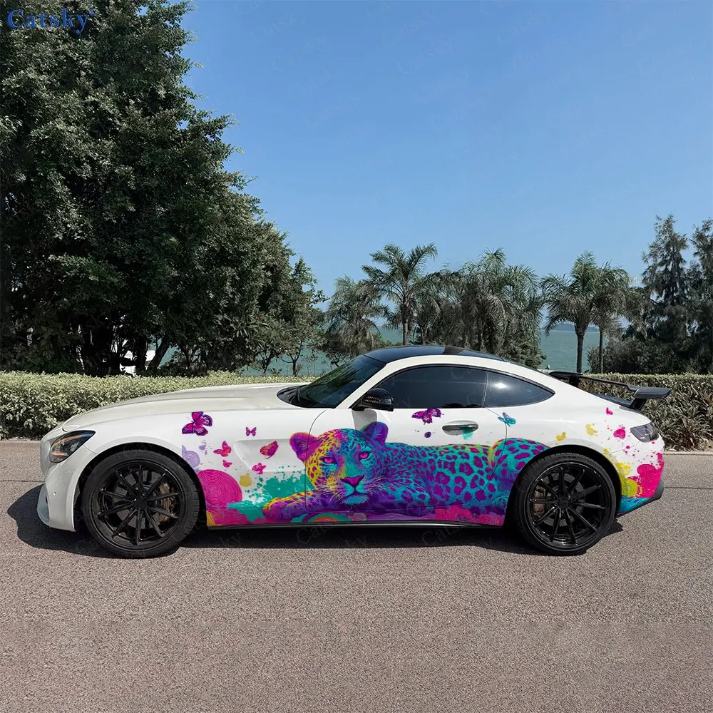 2pcs Leopard Butterfly Roar, Durable, Fade-resistant, Enhance Vehicle Aesthetics With Bold Artistic Design Car Vinyl Wraps