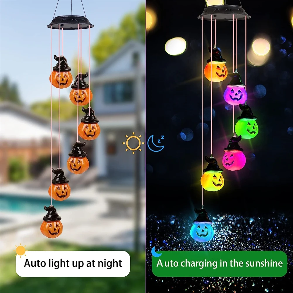 Guirnalda de luces LED para exteriores, Carrillón de viento Solar, guirnalda de luces conmemorativas de calabaza, luz de Navidad para decoración de jardín, hogar y patio, regalos, 6 LED