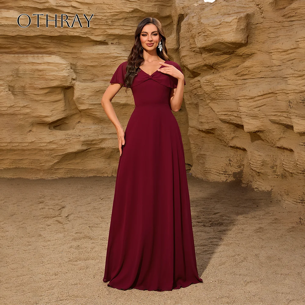 Chiffon-Abendkleider mit V-Ausschnitt, A-Linie, kurzen Ärmeln, bodenlang, plissiert, individuell gestaltet. فساتين حفلة موسيقية