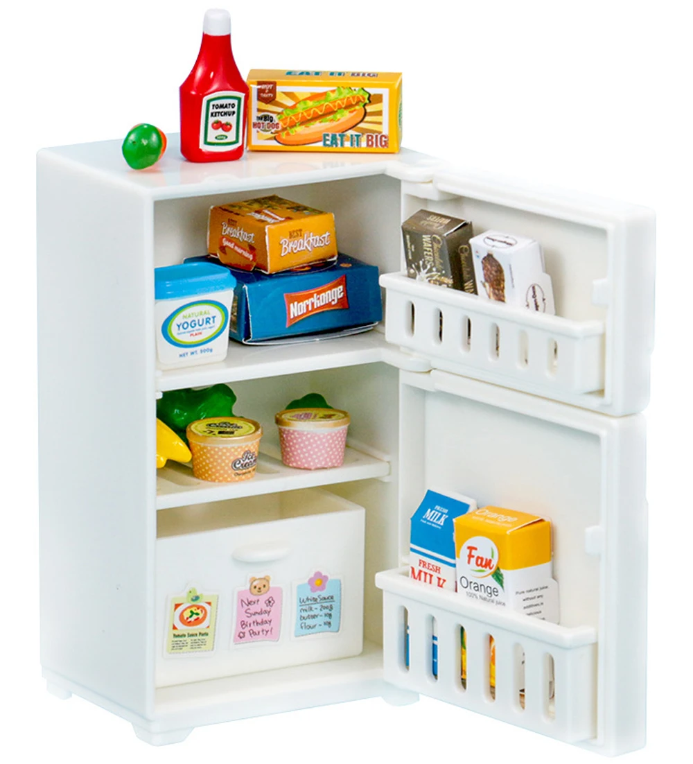 ثلاجة بيضاء مصغرة لبيت الدمية ، إكسسوارات المطبخ ، ألعاب كلاسيكية للطفل ، مجمد ، ديكور بيت الدمية