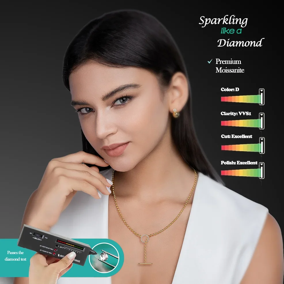 0.3cttw Moissanite Circle Pendant Necklace - Gold-Plated S925 Sterling Silver, Elegant Minimalist Jewelry for Women, Ideal Gift